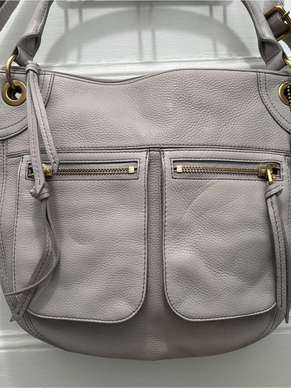 FOSSIL Karli Hobo Crossbody Gray Pebbled Soft Leather Or Shoulder Handbag